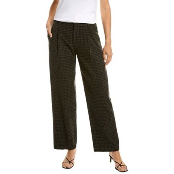 Vince Pants - Vince Women's‎ Wool Cashmere Check Plaid Wide-Leg Pants Size 6